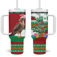 Lebanon Christmas Tumbler With Handle with Falcon, Holiday Tree, and Red Green Snowflake Pattern - Wonder Print Shop