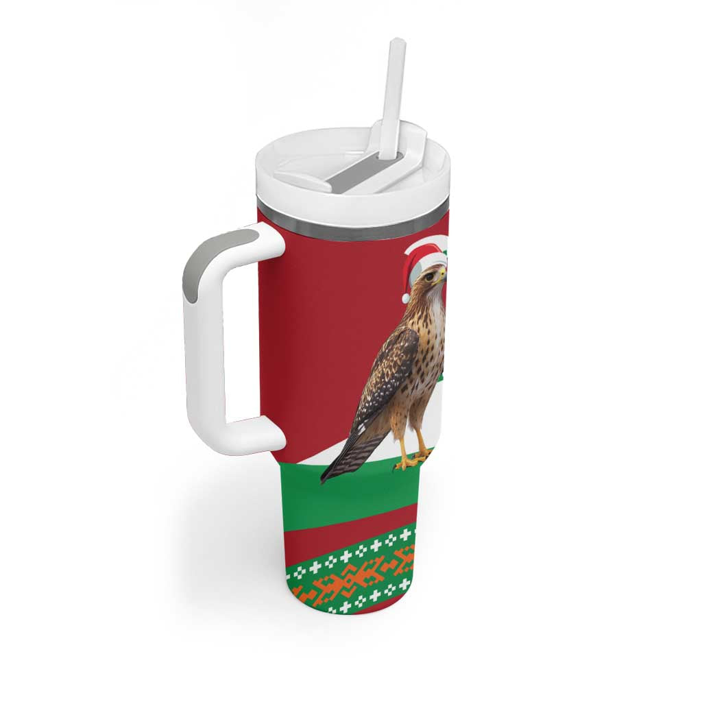 Lebanon Christmas Tumbler With Handle with Falcon, Holiday Tree, and Red Green Snowflake Pattern - Wonder Print Shop