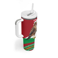 Lebanon Christmas Tumbler With Handle with Falcon, Holiday Tree, and Red Green Snowflake Pattern - Wonder Print Shop