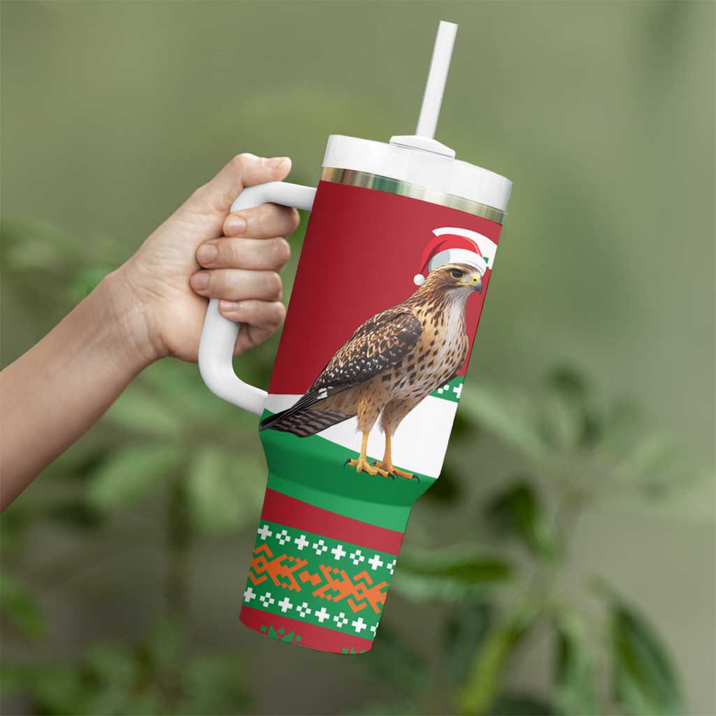 Lebanon Christmas Tumbler With Handle with Falcon, Holiday Tree, and Red Green Snowflake Pattern - Wonder Print Shop