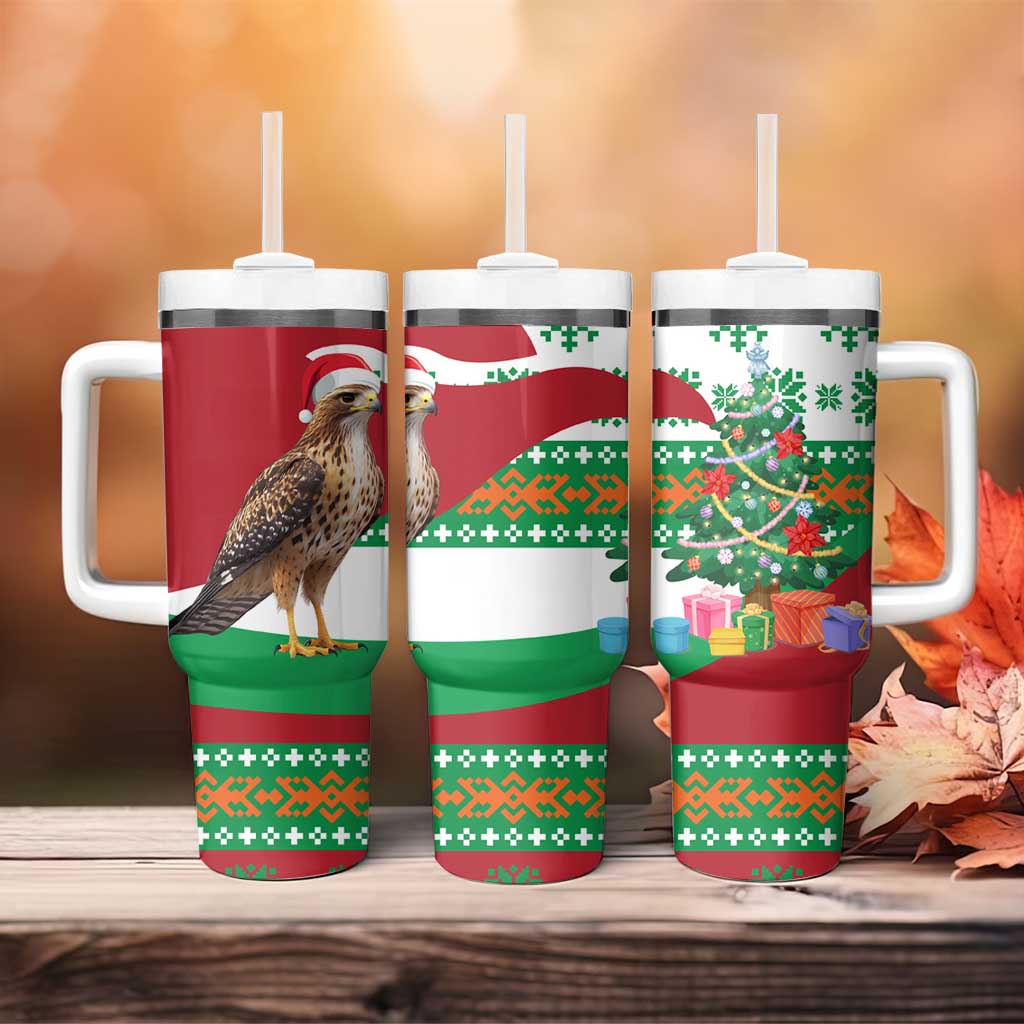 Lebanon Christmas Tumbler With Handle with Falcon, Holiday Tree, and Red Green Snowflake Pattern - Wonder Print Shop