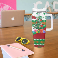 Lebanon Christmas Tumbler With Handle with Falcon, Holiday Tree, and Red Green Snowflake Pattern - Wonder Print Shop