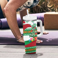 Lebanon Christmas Tumbler With Handle with Falcon, Holiday Tree, and Red Green Snowflake Pattern - Wonder Print Shop