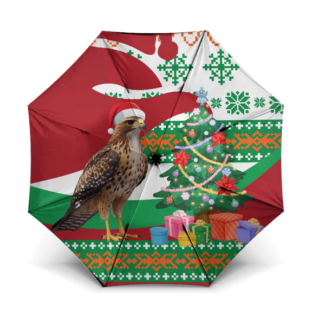 Lebanon Christmas Umbrella with Falcon, Holiday Tree, and Red Green Snowflake Pattern - Wonder Print Shop