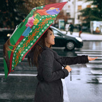 Lebanon Christmas Umbrella with Falcon, Holiday Tree, and Red Green Snowflake Pattern - Wonder Print Shop