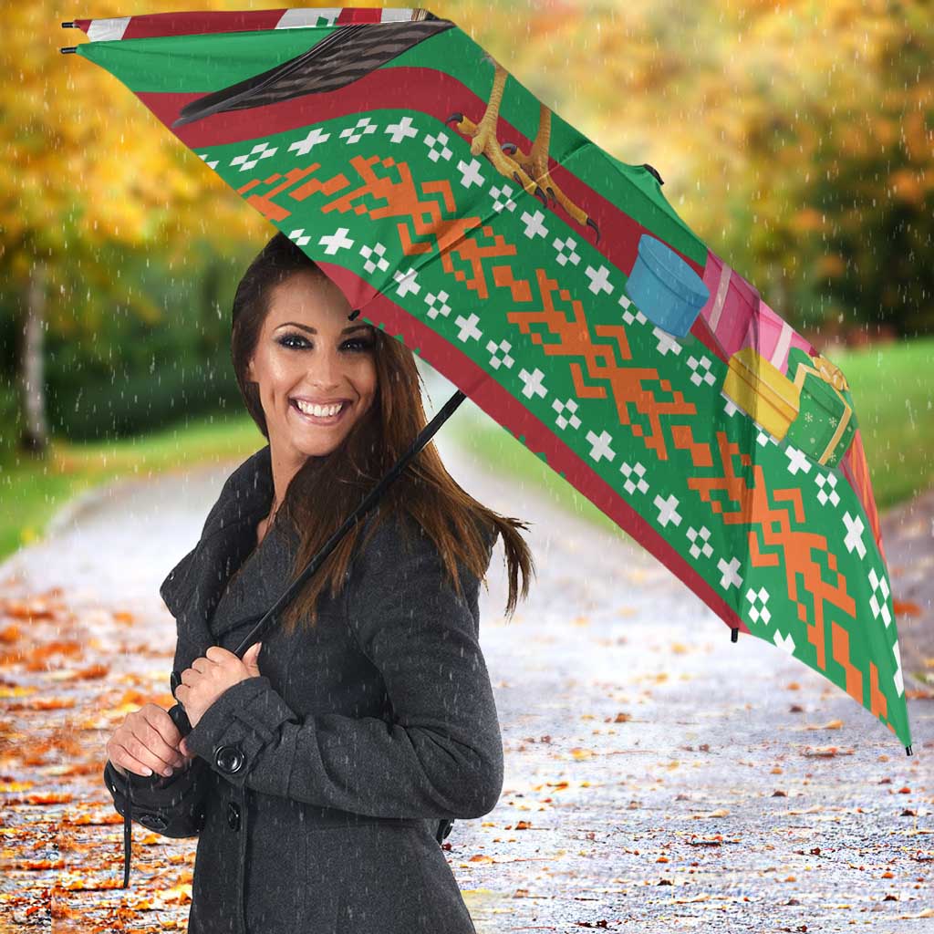Lebanon Christmas Umbrella with Falcon, Holiday Tree, and Red Green Snowflake Pattern - Wonder Print Shop