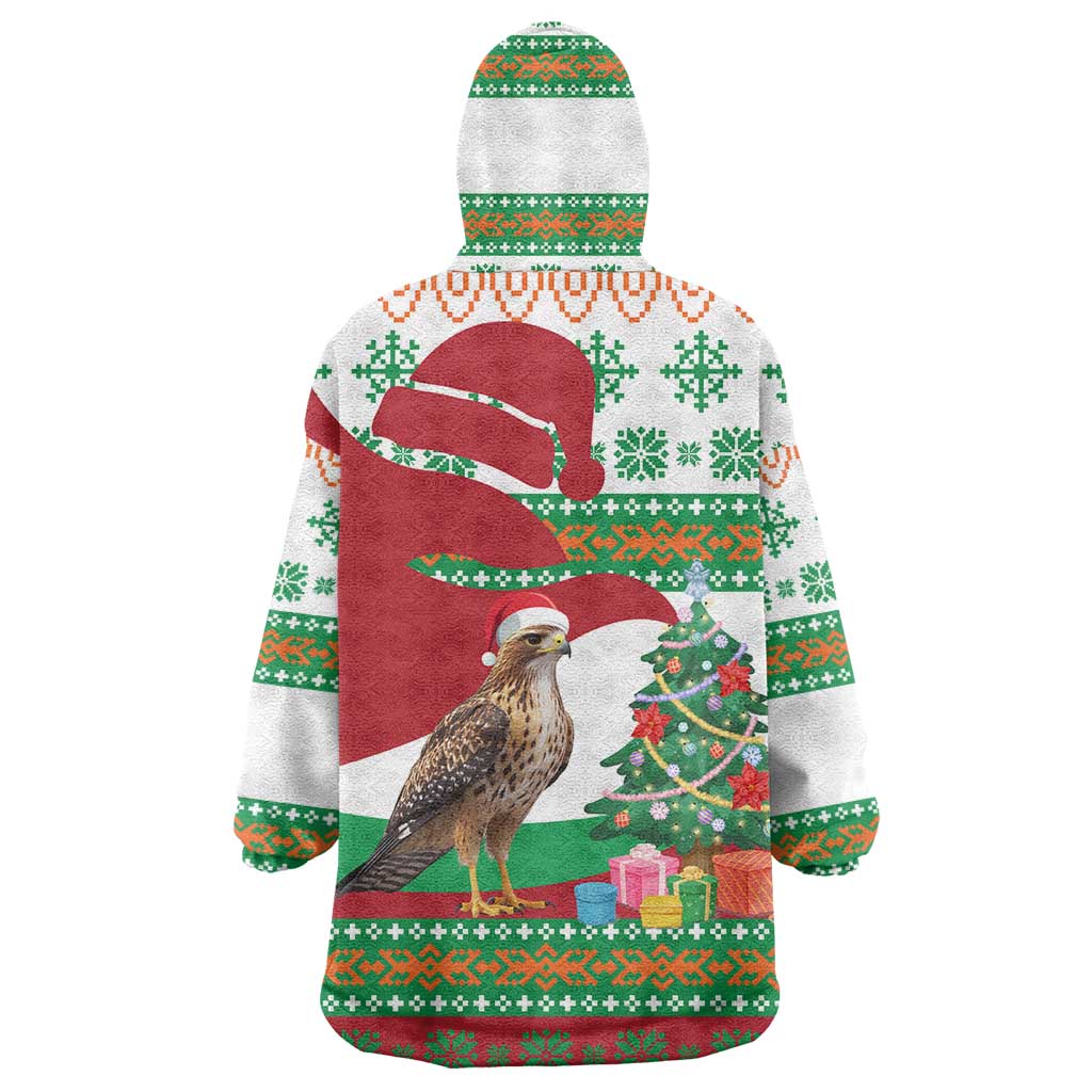 Lebanon Christmas Wearable Blanket Hoodie with Falcon, Holiday Tree, and Red Green Snowflake Pattern - Wonder Print Shop