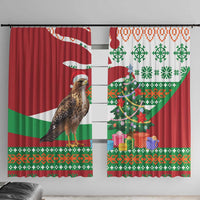 Lebanon Christmas Window Curtain with Falcon, Holiday Tree, and Red Green Snowflake Pattern - Wonder Print Shop