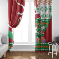 Lebanon Christmas Window Curtain with Falcon, Holiday Tree, and Red Green Snowflake Pattern - Wonder Print Shop