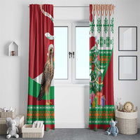 Lebanon Christmas Window Curtain with Falcon, Holiday Tree, and Red Green Snowflake Pattern - Wonder Print Shop