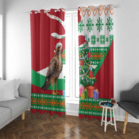 Lebanon Christmas Window Curtain with Falcon, Holiday Tree, and Red Green Snowflake Pattern - Wonder Print Shop