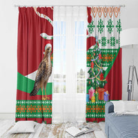 Lebanon Christmas Window Curtain with Falcon, Holiday Tree, and Red Green Snowflake Pattern - Wonder Print Shop