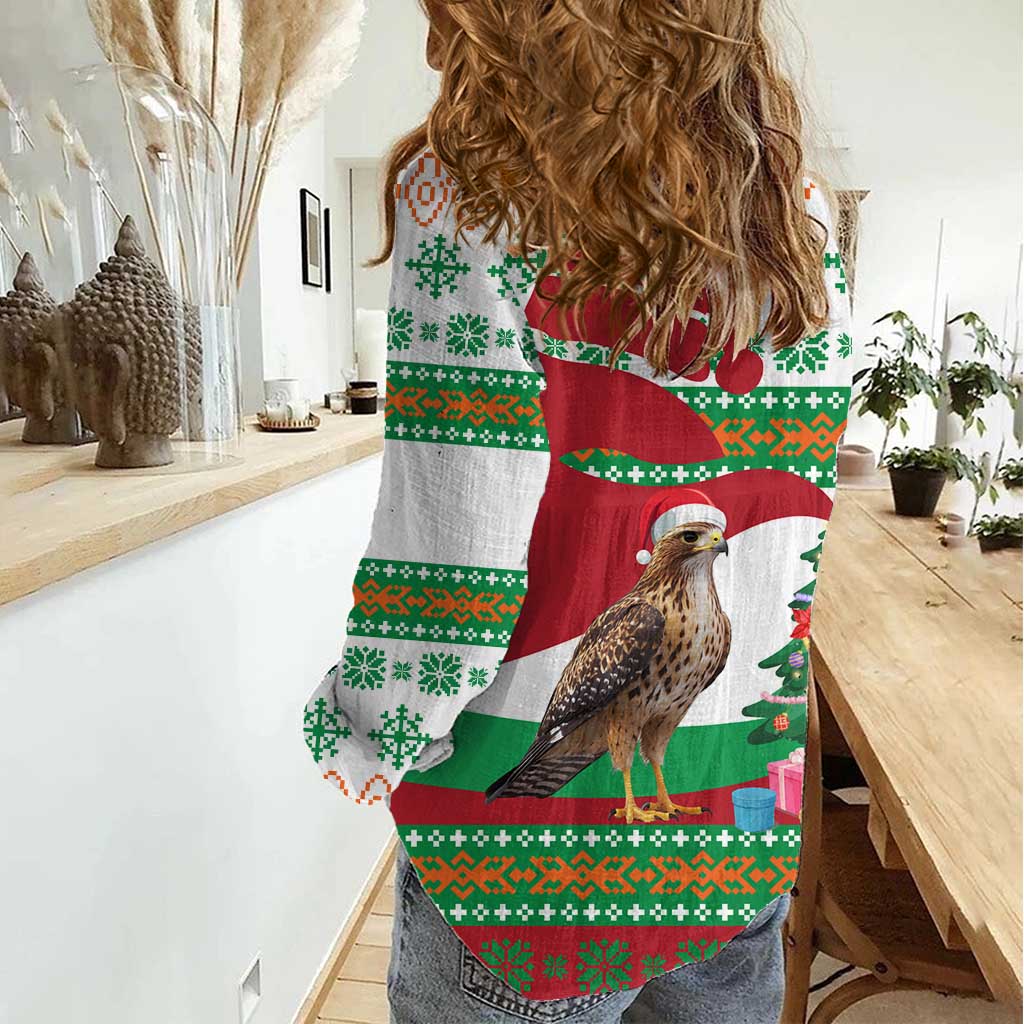 Lebanon Christmas Women Casual Shirt with Falcon, Holiday Tree, and Red Green Snowflake Pattern - Wonder Print Shop