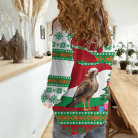 Lebanon Christmas Women Casual Shirt with Falcon, Holiday Tree, and Red Green Snowflake Pattern - Wonder Print Shop
