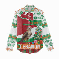 Lebanon Christmas Women Casual Shirt with Falcon, Holiday Tree, and Red Green Snowflake Pattern - Wonder Print Shop