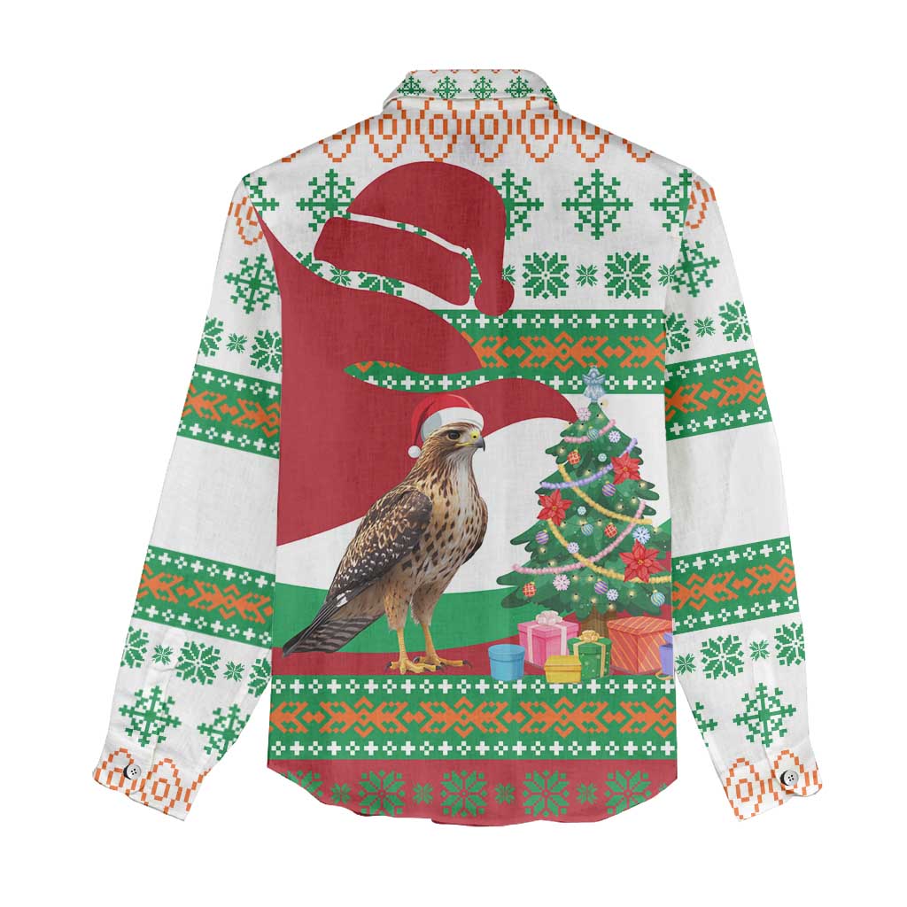 Lebanon Christmas Women Casual Shirt with Falcon, Holiday Tree, and Red Green Snowflake Pattern - Wonder Print Shop