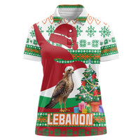 Lebanon Christmas Women Polo Shirt with Falcon, Holiday Tree, and Red Green Snowflake Pattern - Wonder Print Shop