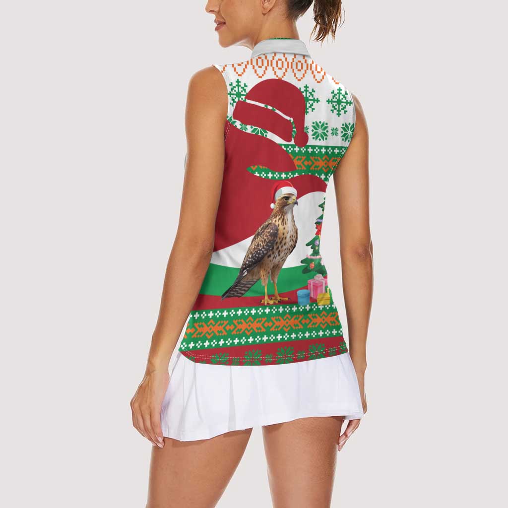 Lebanon Christmas Women Sleeveless Polo Shirt with Falcon, Holiday Tree, and Red Green Snowflake Pattern - Wonder Print Shop