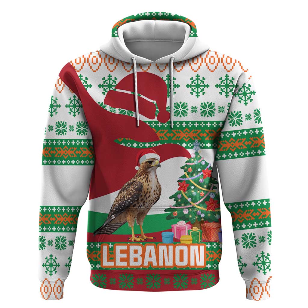 Lebanon Christmas Zip Hoodie with Falcon, Holiday Tree, and Red Green Snowflake Pattern - Wonder Print Shop