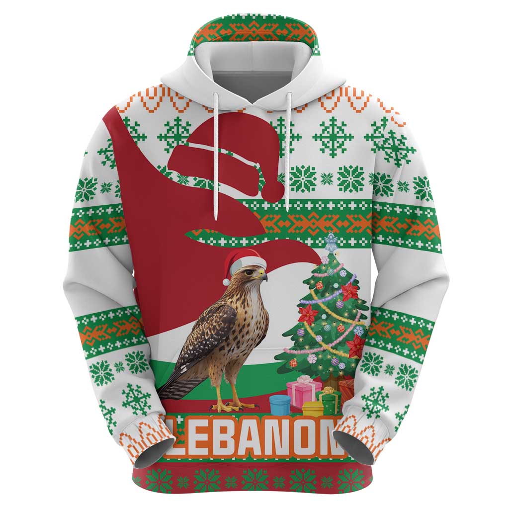 Lebanon Christmas Zip Hoodie with Falcon, Holiday Tree, and Red Green Snowflake Pattern - Wonder Print Shop