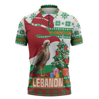 Lebanon Christmas Zipper Polo Shirt with Falcon, Holiday Tree, and Red Green Snowflake Pattern - Wonder Print Shop