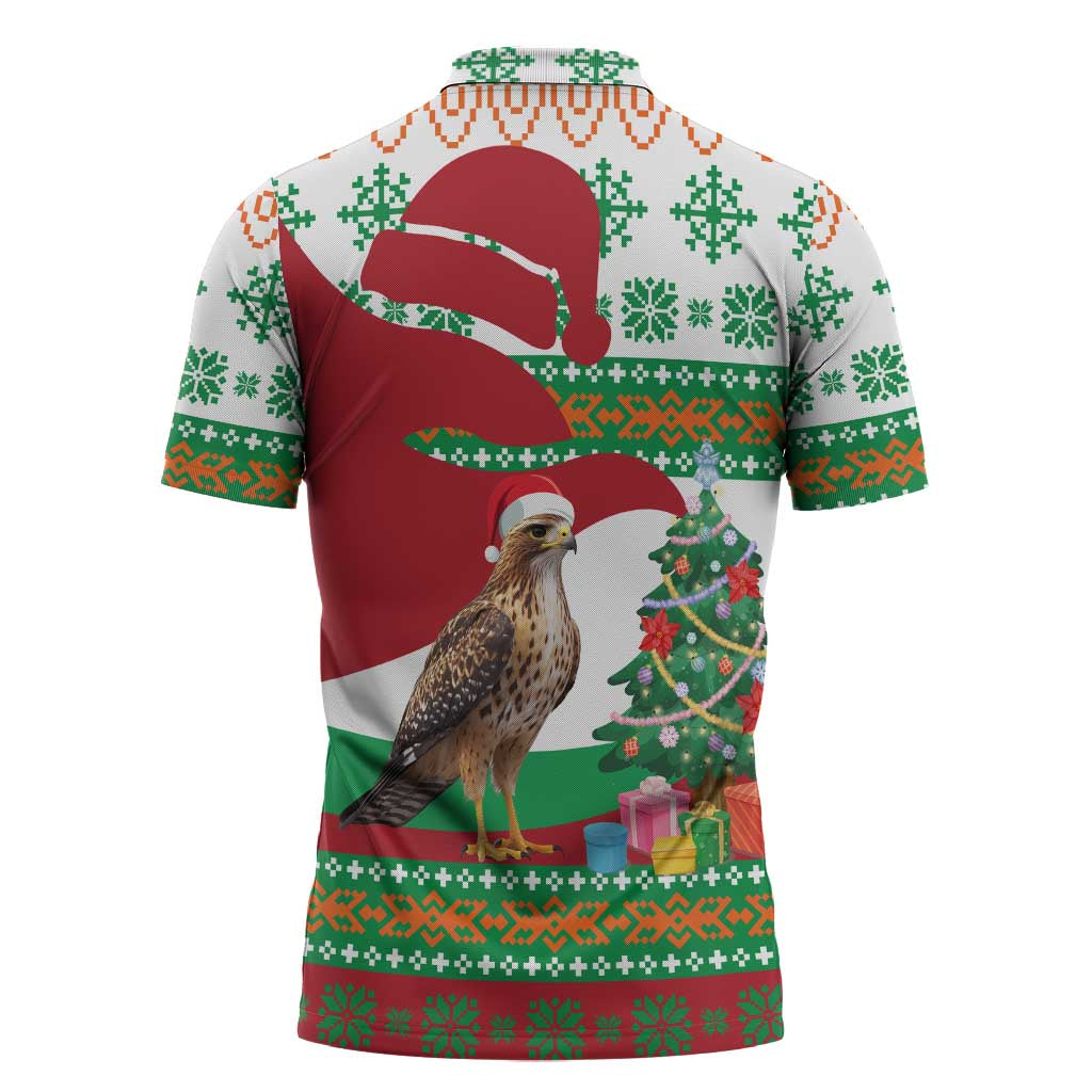 Lebanon Christmas Zipper Polo Shirt with Falcon, Holiday Tree, and Red Green Snowflake Pattern - Wonder Print Shop