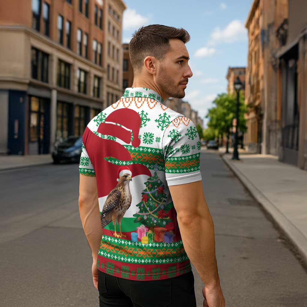 Lebanon Christmas Zipper Polo Shirt with Falcon, Holiday Tree, and Red Green Snowflake Pattern - Wonder Print Shop