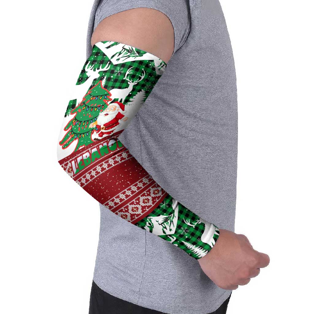 Lebanon Christmas Arm Sleeves with Santa Claus Reindeer Trees and Festive Knit Pattern - Wonder Print Shop
