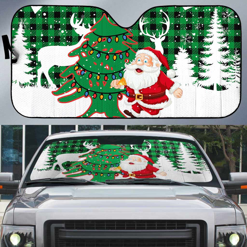 Lebanon Christmas Auto Sun Shade with Santa Claus Reindeer Trees and Festive Knit Pattern - Wonder Print Shop