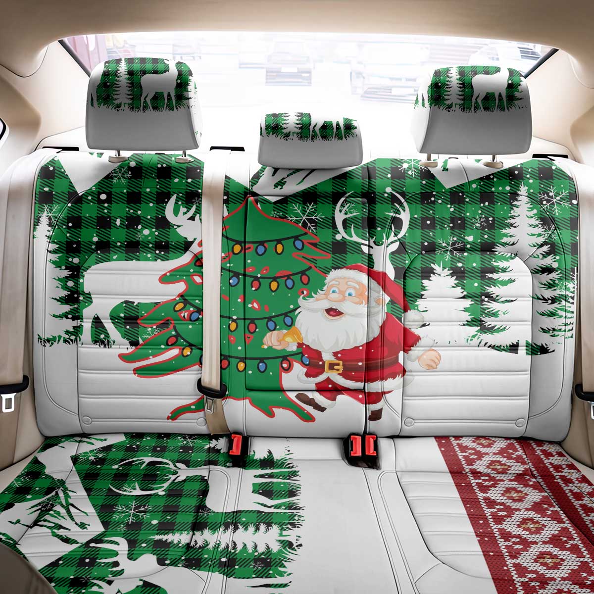 Lebanon Christmas Back Car Seat Cover with Santa Claus Reindeer Trees and Festive Knit Pattern - Wonder Print Shop