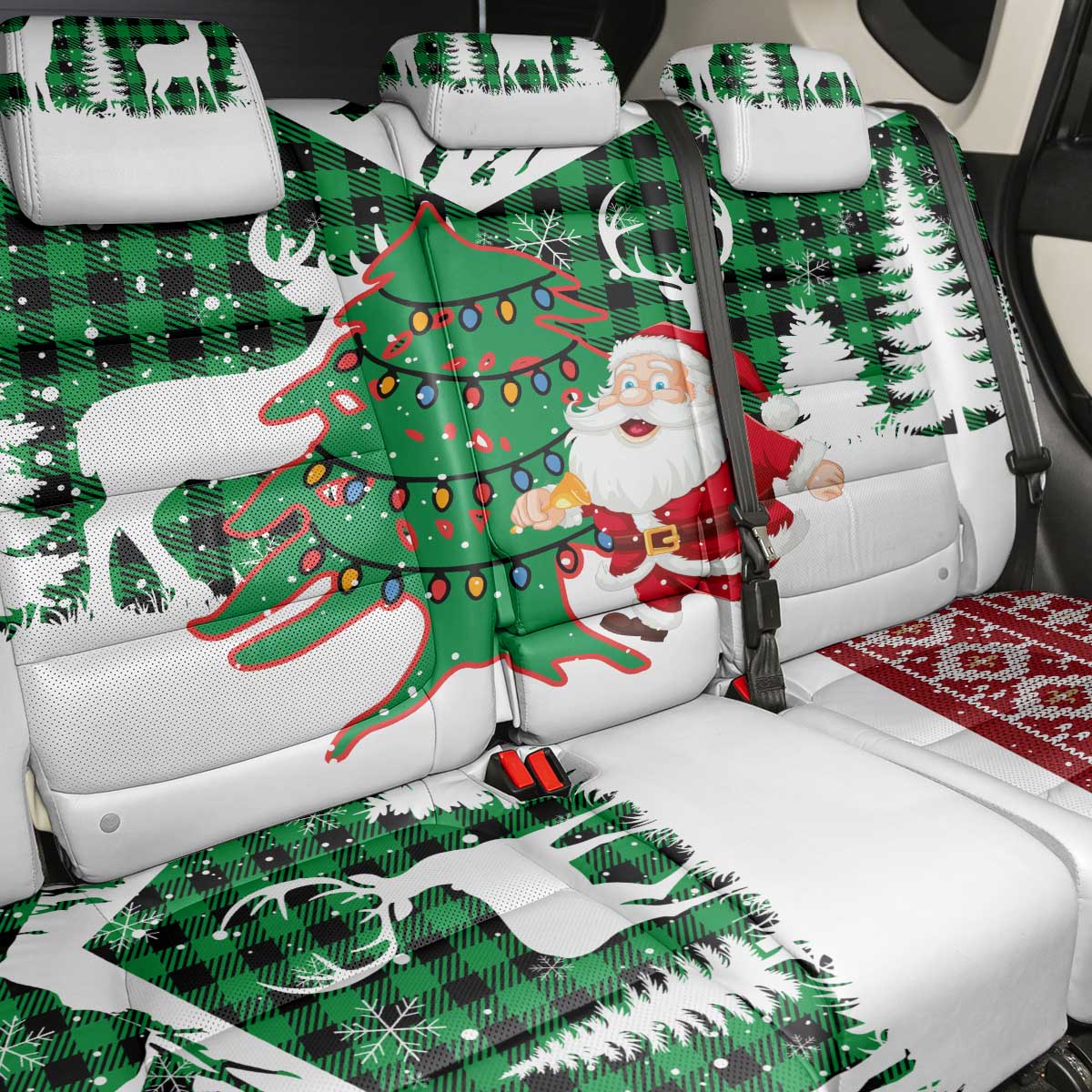 Lebanon Christmas Back Car Seat Cover with Santa Claus Reindeer Trees and Festive Knit Pattern - Wonder Print Shop