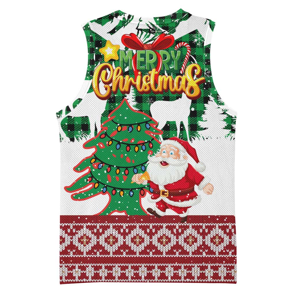 Lebanon Christmas Basketball Jersey with Santa Claus Reindeer Trees and Festive Knit Pattern - Wonder Print Shop