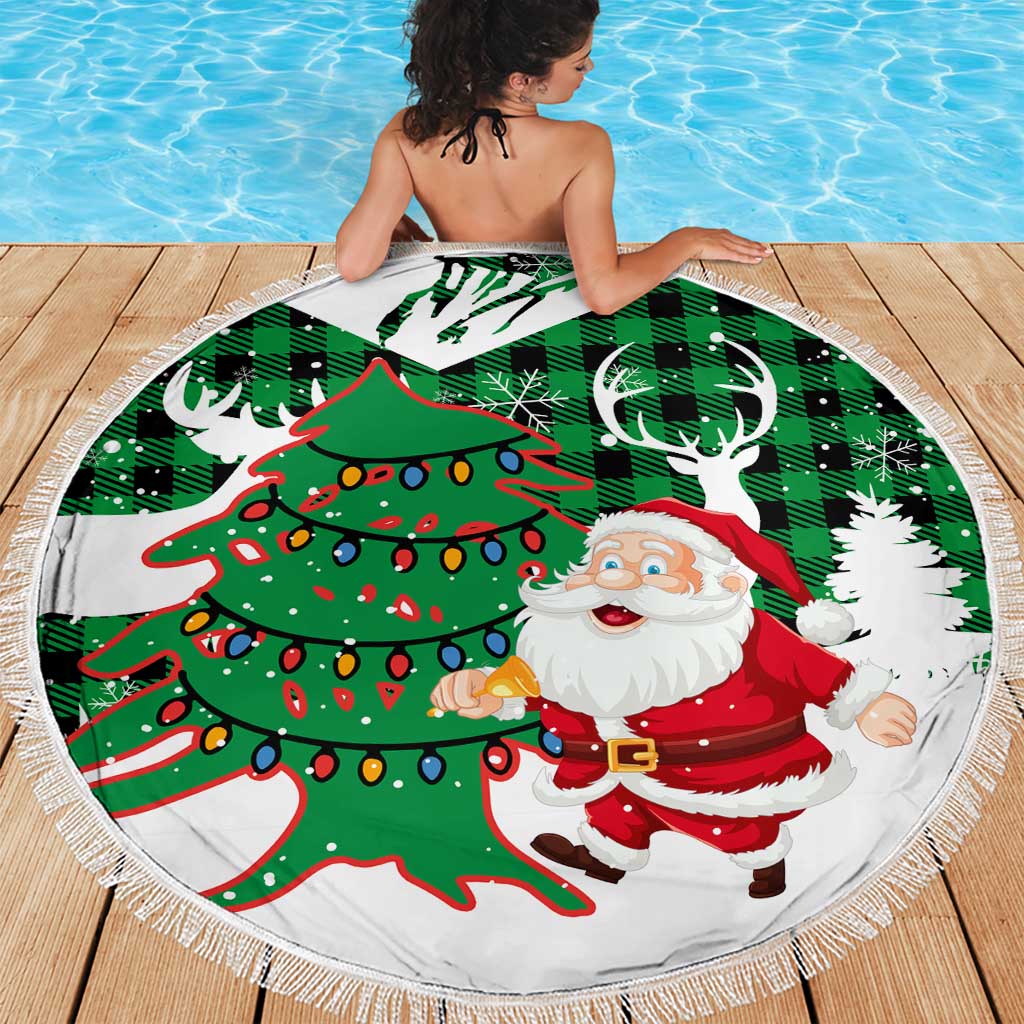 Lebanon Christmas Beach Blanket with Santa Claus Reindeer Trees and Festive Knit Pattern - Wonder Print Shop