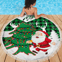 Lebanon Christmas Beach Blanket with Santa Claus Reindeer Trees and Festive Knit Pattern - Wonder Print Shop