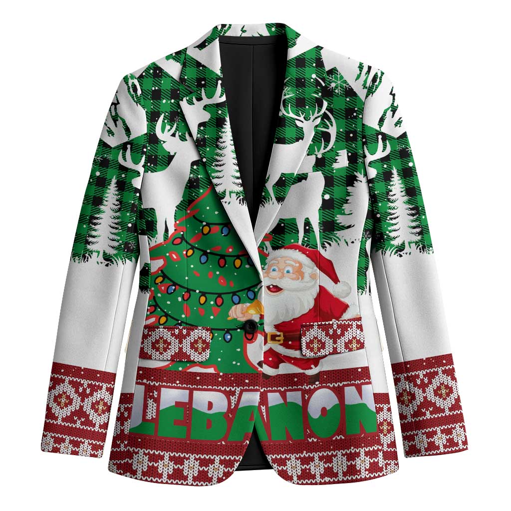 Lebanon Christmas Blazer with Santa Claus Reindeer Trees and Festive Knit Pattern - Wonder Print Shop