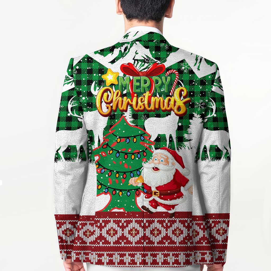 Lebanon Christmas Blazer with Santa Claus Reindeer Trees and Festive Knit Pattern - Wonder Print Shop