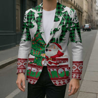 Lebanon Christmas Blazer with Santa Claus Reindeer Trees and Festive Knit Pattern - Wonder Print Shop