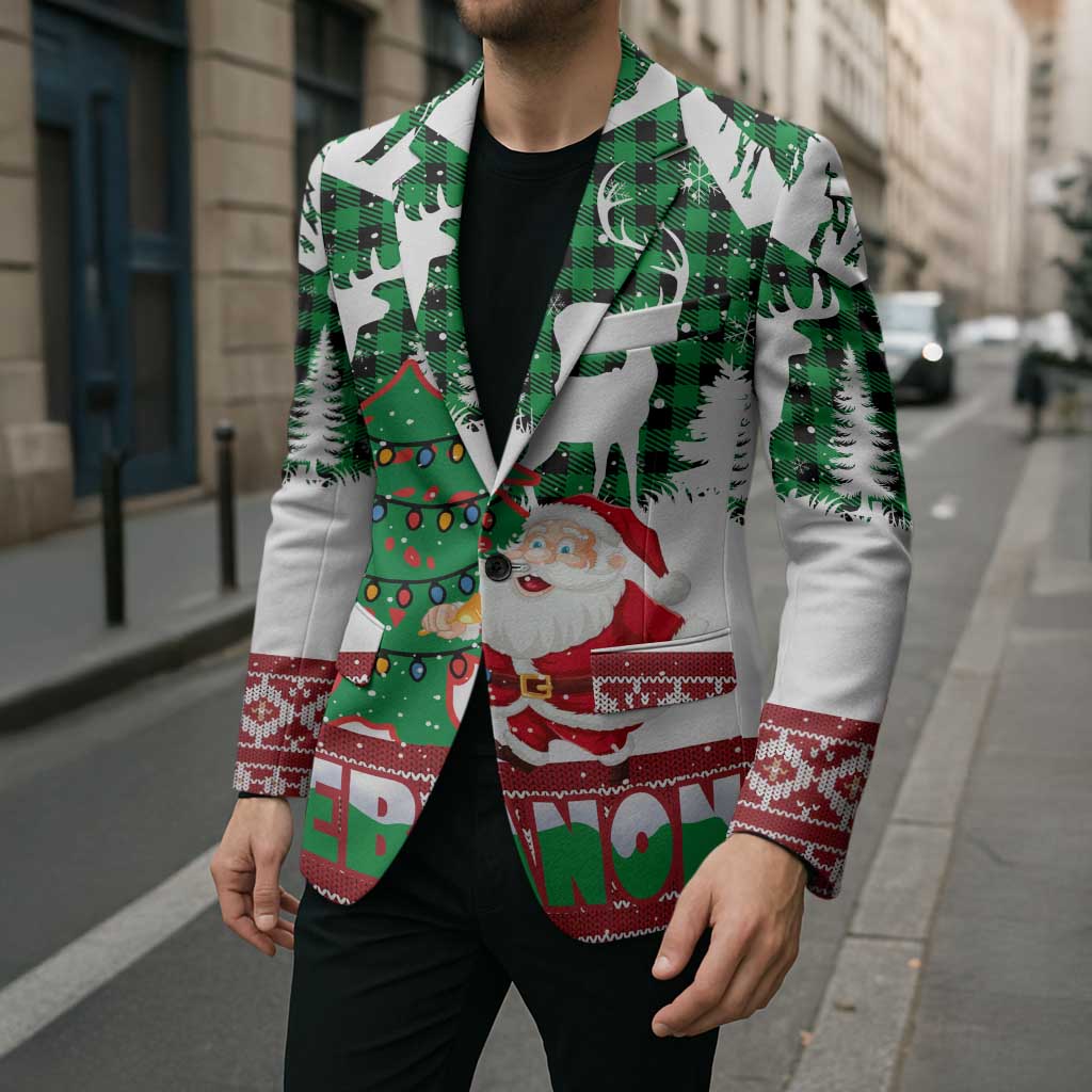 Lebanon Christmas Blazer with Santa Claus Reindeer Trees and Festive Knit Pattern - Wonder Print Shop