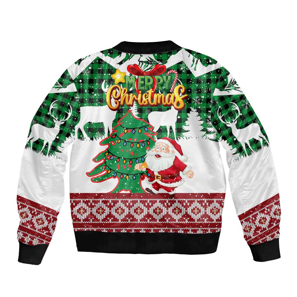 Lebanon Christmas Bomber Jacket with Santa Claus Reindeer Trees and Festive Knit Pattern - Wonder Print Shop
