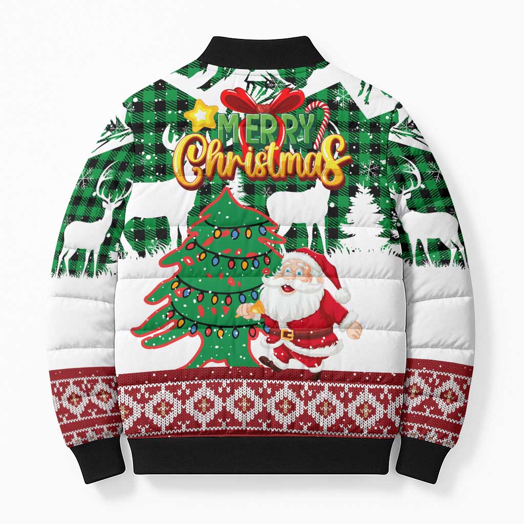 Lebanon Christmas Bomber Puffer Jacket with Santa Claus Reindeer Trees and Festive Knit Pattern - Wonder Print Shop