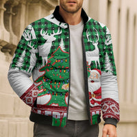 Lebanon Christmas Bomber Puffer Jacket with Santa Claus Reindeer Trees and Festive Knit Pattern - Wonder Print Shop