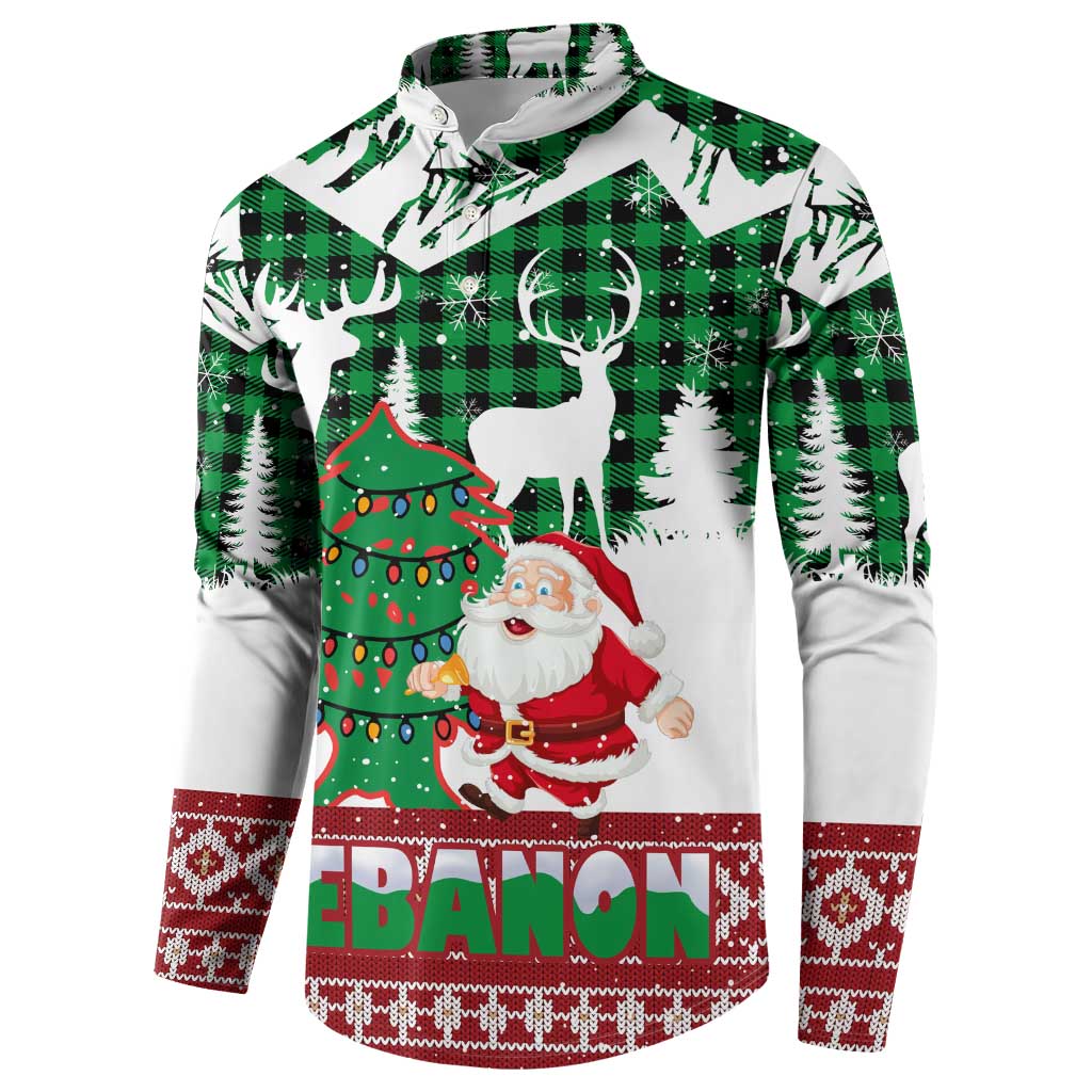 Lebanon Christmas Button Sweatshirt with Santa Claus Reindeer Trees and Festive Knit Pattern - Wonder Print Shop