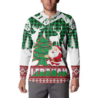 Lebanon Christmas Button Sweatshirt with Santa Claus Reindeer Trees and Festive Knit Pattern - Wonder Print Shop