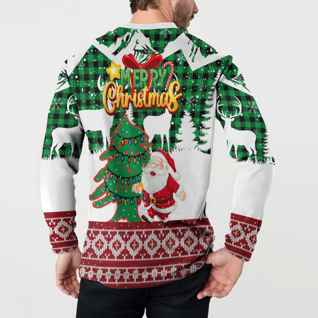 Lebanon Christmas Button Sweatshirt with Santa Claus Reindeer Trees and Festive Knit Pattern - Wonder Print Shop