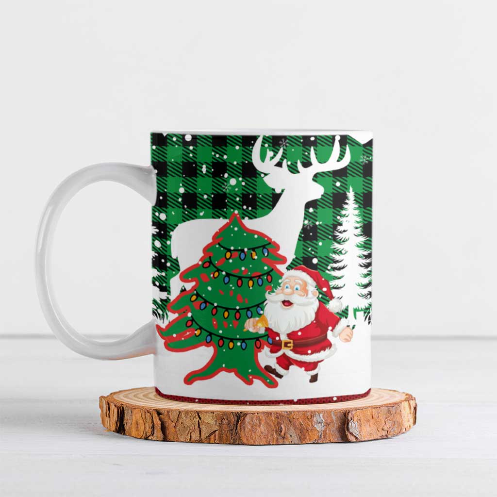 Lebanon Christmas Ceramic Mug with Santa Claus Reindeer Trees and Festive Knit Pattern - Wonder Print Shop