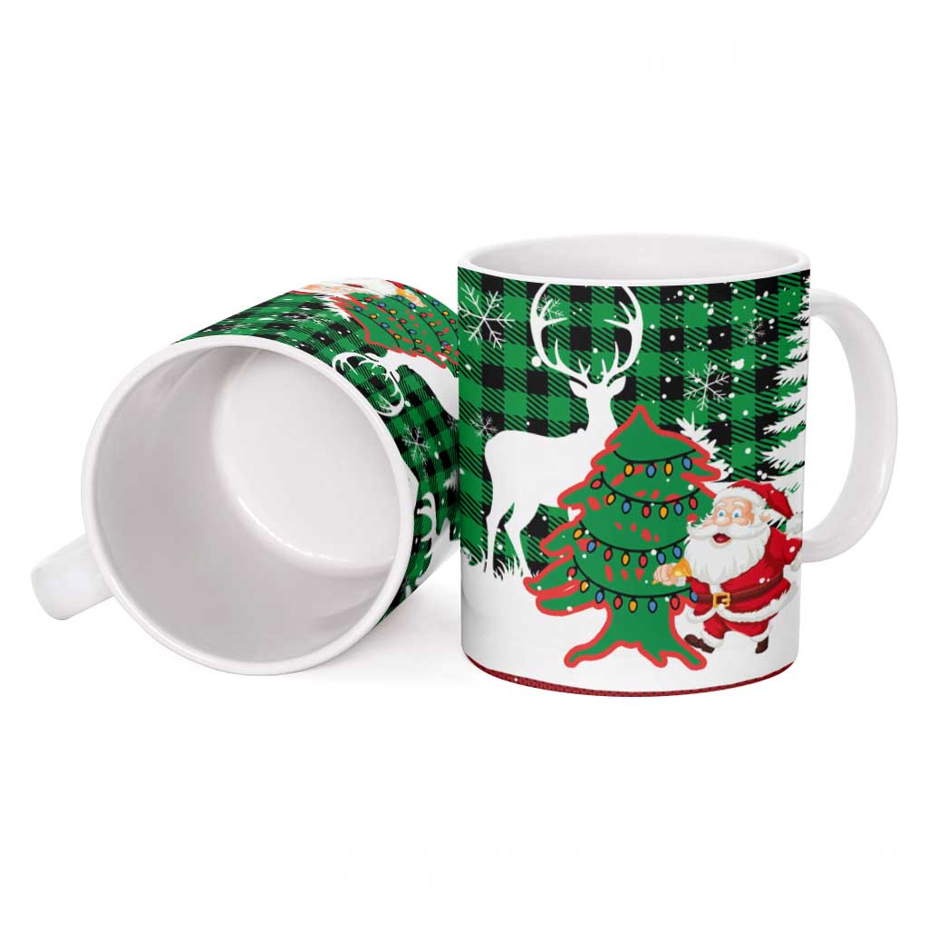 Lebanon Christmas Ceramic Mug with Santa Claus Reindeer Trees and Festive Knit Pattern - Wonder Print Shop