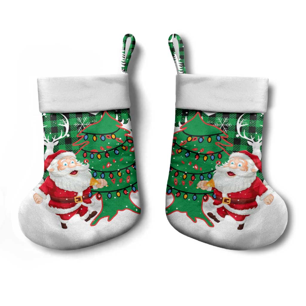 Lebanon Christmas Stocking with Santa Claus Reindeer Trees and Festive Knit Pattern - Wonder Print Shop