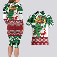 Lebanon Christmas Couples Matching Long Sleeve Bodycon Dress and Hawaiian Shirt with Santa Claus Reindeer Trees and Festive Knit Pattern - Wonder Print Shop