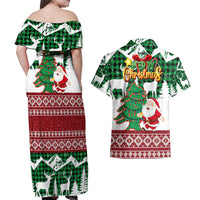 Lebanon Christmas Couples Matching Off Shoulder Maxi Dress and Hawaiian Shirt with Santa Claus Reindeer Trees and Festive Knit Pattern - Wonder Print Shop