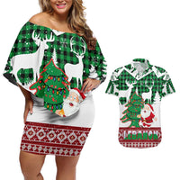 Lebanon Christmas Couples Matching Off Shoulder Short Dress and Hawaiian Shirt with Santa Claus Reindeer Trees and Festive Knit Pattern - Wonder Print Shop